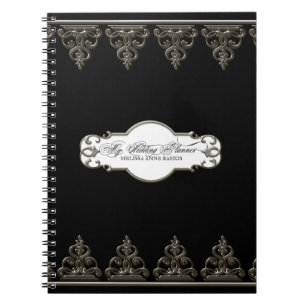Wedding Planner Personalized  Baroque Swirl Silver Notebook