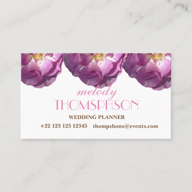 Wedding planner, Rose Rose Élégant Carte de visite (Devant)
