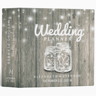 Wedding Planner Rustic Wood Mason Jar String Light Binder
