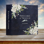 Wedding Planner | Shabby Chic Floral Navy Blue Binder<br><div class="desc">A must have when planning your wedding,  this beautiful antique,  shabby chic,  white rose bouquets in upper left and lower right corners,  against the textured navy blue background.  Also a speckled rosegold splatter layer included.</div>