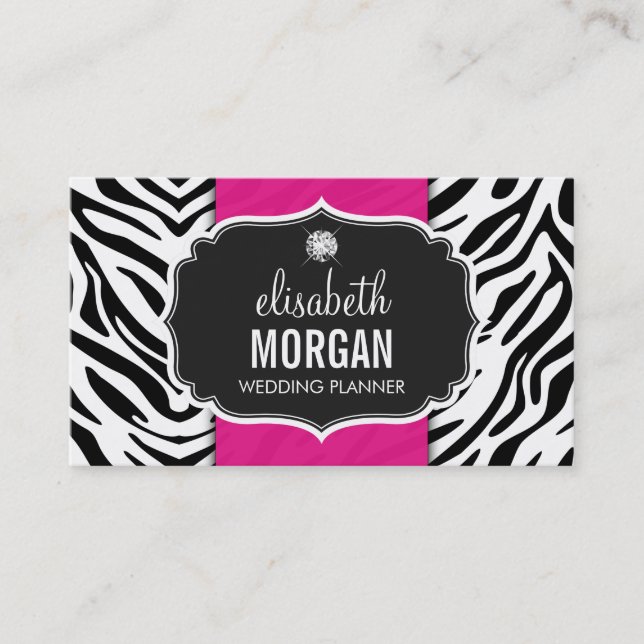Wedding Planner - Trendy Zebra Print Hot Pink Business Card (Front)