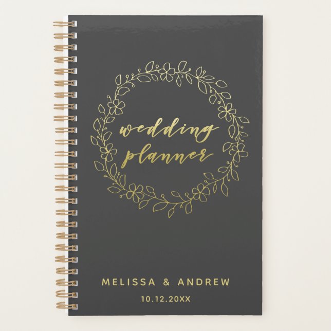 Wedding planner - Typographie de script gris et or (Devant)