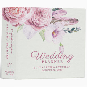 Wedding Planner Watercolor Boho Floral Feather Binder