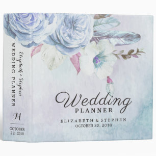 Wedding Planner Watercolor Boho Floral & Feathers Binder