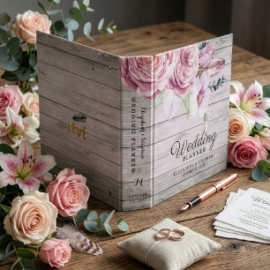 Wedding Planner Watercolor Boho Floral Rustic Wood Binder