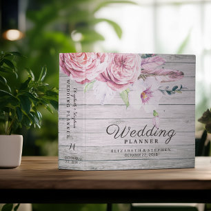 Wedding Planner Watercolor Boho Floral Rustic Wood Binder