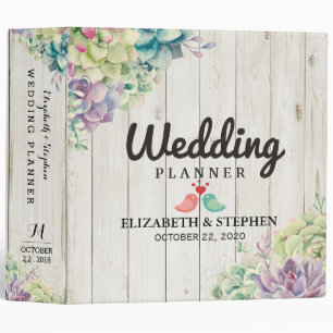 Wedding Planner Watercolor Succulents Rustic Wood Binder
