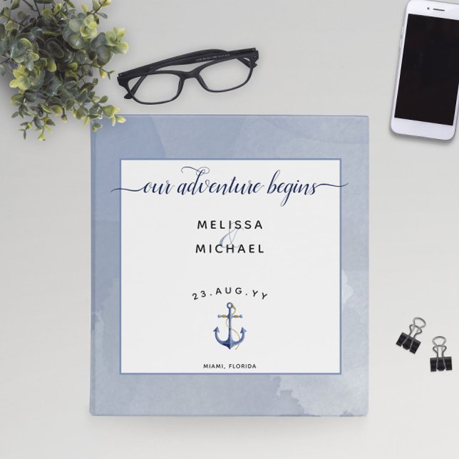 Wedding Planning Nautical Blue Watercolor Binder (Wedding Planning Nautical Blue Watercolor 3 Ring Binder
)
