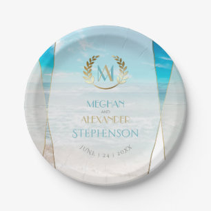 Wedding Plates Modern Monogram Geometric Beach