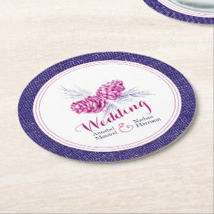 Wedding plum navy winter pine cone coasters