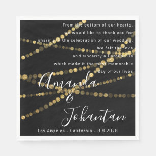 Wedding Poem Thank Floral Gold Name Date Black Napkin