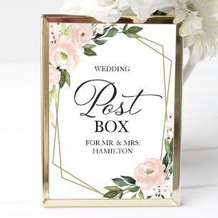 Wedding Post Box Sign - Blush Floral Geometric