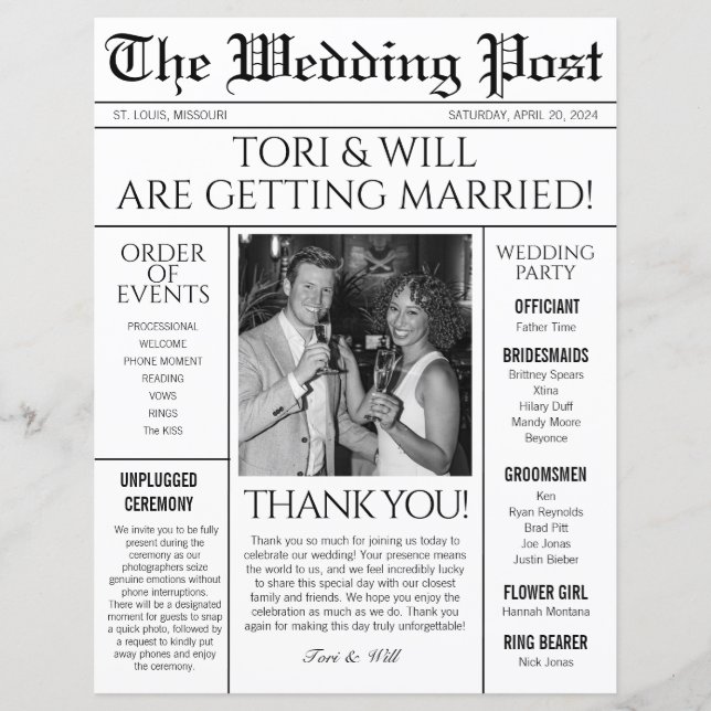Wedding Post program (Front)