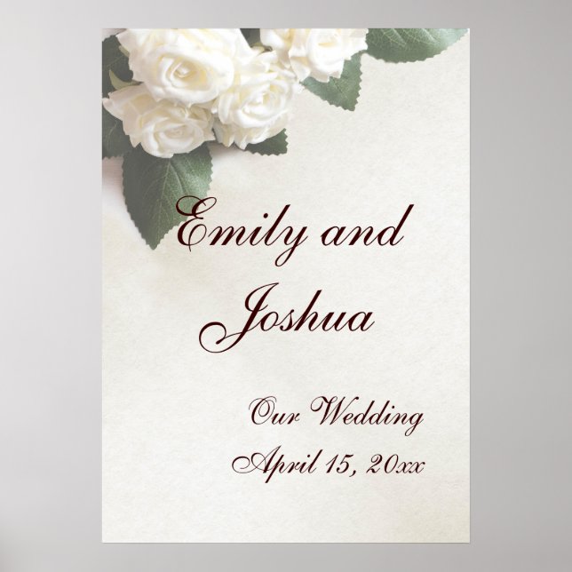 Wedding Poster Template Soft White Roses (Front)