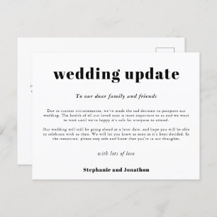 Wedding Postpone  Update Typographical Black White Announcement Postcard