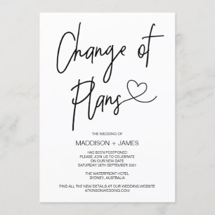 Wedding Postponed Notes Change of Plans Engagement Invitation