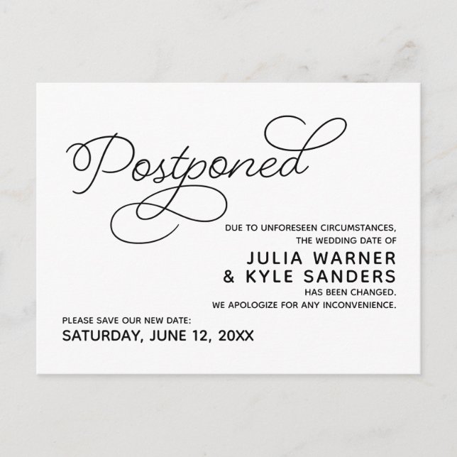 Wedding Postponed Postcard (Front)