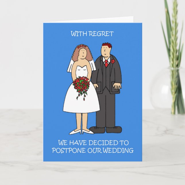 Wedding Postponement Cartoon Couple. Card (Front)
