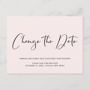 Wedding Postponement Change of Date Light Pink Announcement Postcard