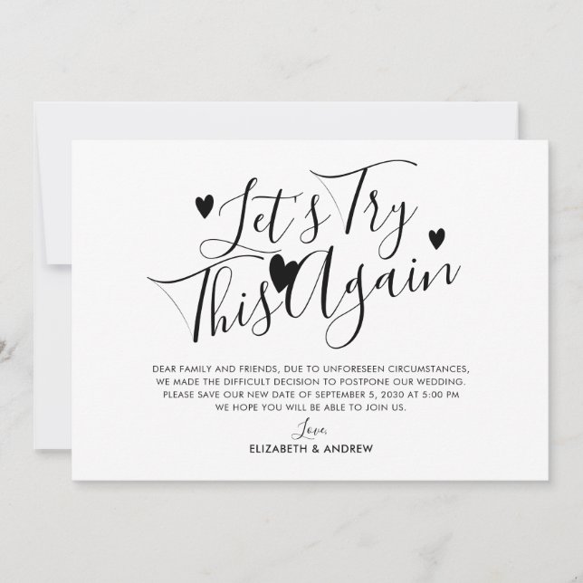 Wedding Postponement Change of Date Try This Again Announcement (Front)