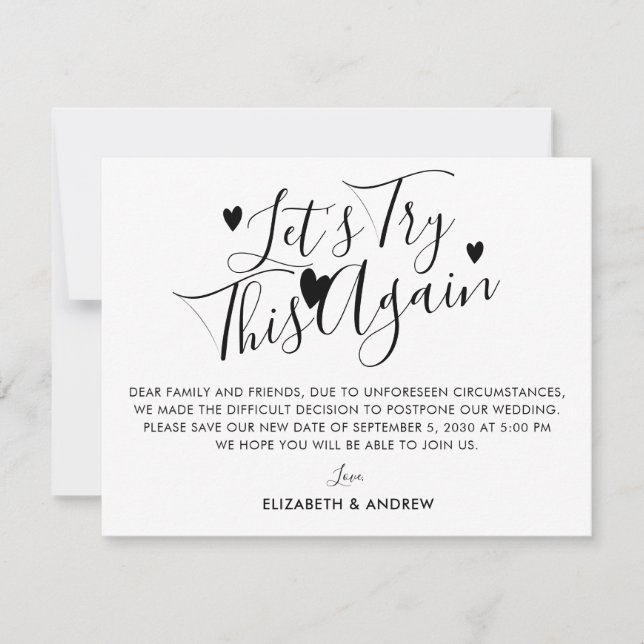 Wedding Postponement Change of Plan Try This Again Announcement (Front)