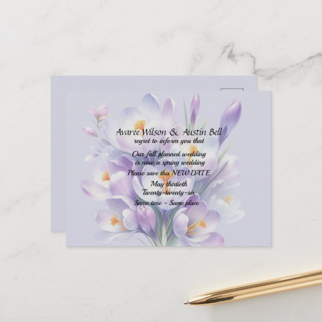 Wedding Postponement Fall Colours Announcement Postcard (Front/Back In Situ)