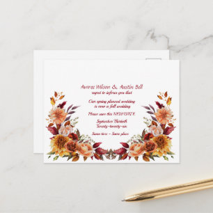 Wedding Postponement Fall Colours Announcement Postcard