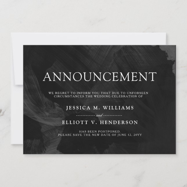 Wedding Postponement Message Formal Black Invitation (Front)