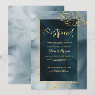 Wedding Postponement Navy and Gold Watercolor Invitation