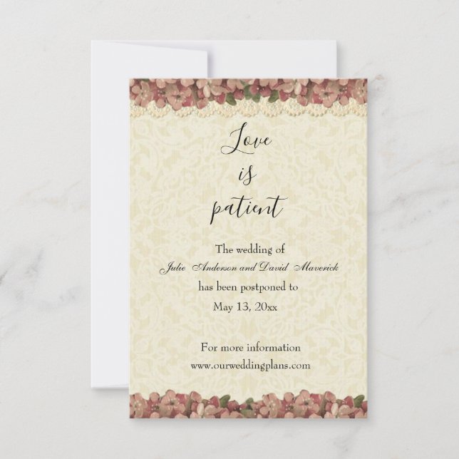 Wedding Postponement New Date Religious Floral Card (Front)