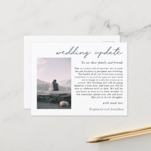 Wedding Postponement Photo Update Modern Script Announcement Postcard