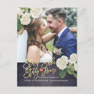 Wedding Postponement Stay Home Stay Safe Hydrangea Announcement Postcard