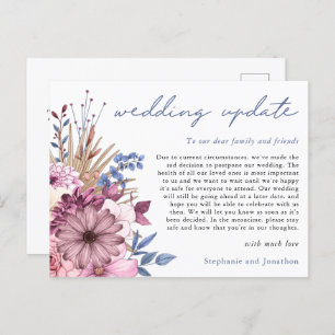 Wedding Postponement Update Modern Script Florals Announcement Postcard