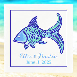 Wedding Preppy Blue Fish Personalized Napkin
