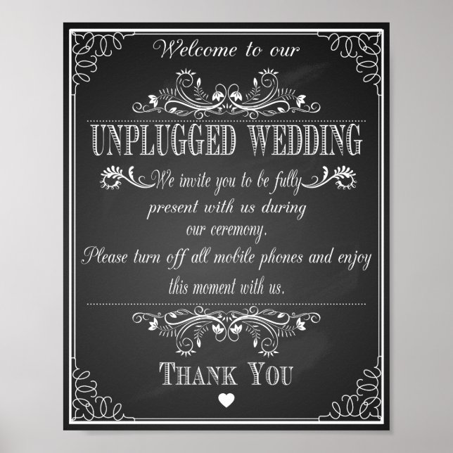 Wedding print Unplugged Wedding vintage chalkboard (Front)
