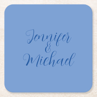 Wedding Professional Classical Blue Calligraphy Square Paper Coaster