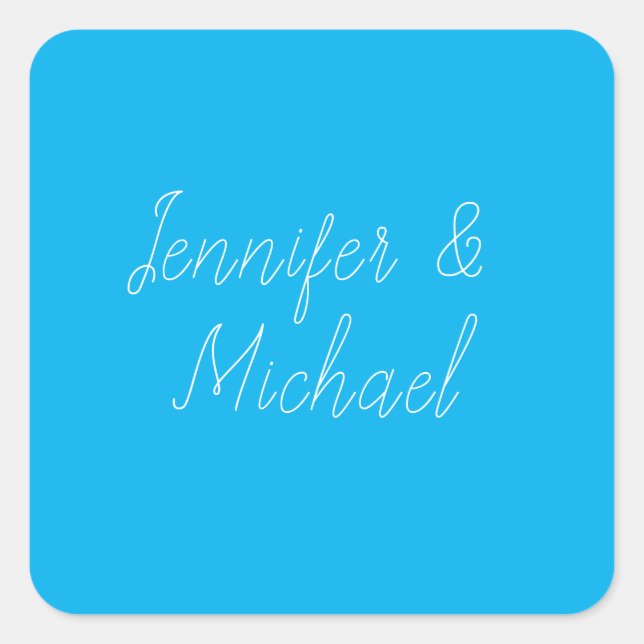 Wedding Professional Classical Handwriting Blue Square Sticker (Front)