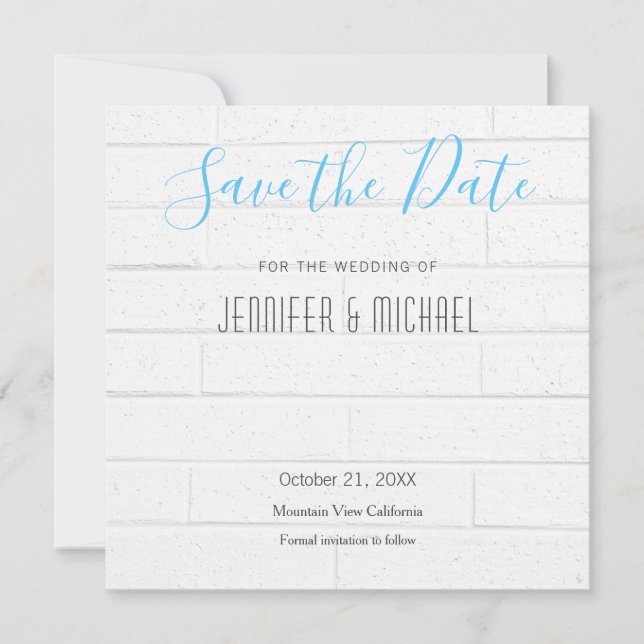 Wedding Professional Wall Design Modern Sky Blue Save The Date (Front)