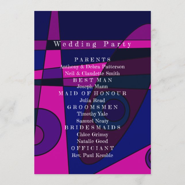 Wedding Program Abstract Hot Pink Purple (Back)