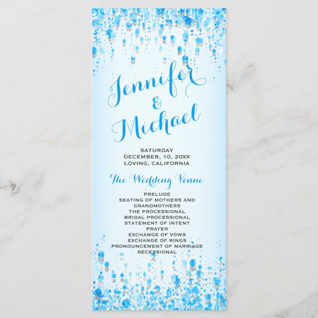Wedding Program | Aqua Blue Confetti (Front)