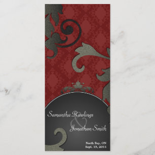 Wedding Program - Black & Red Floral Damask