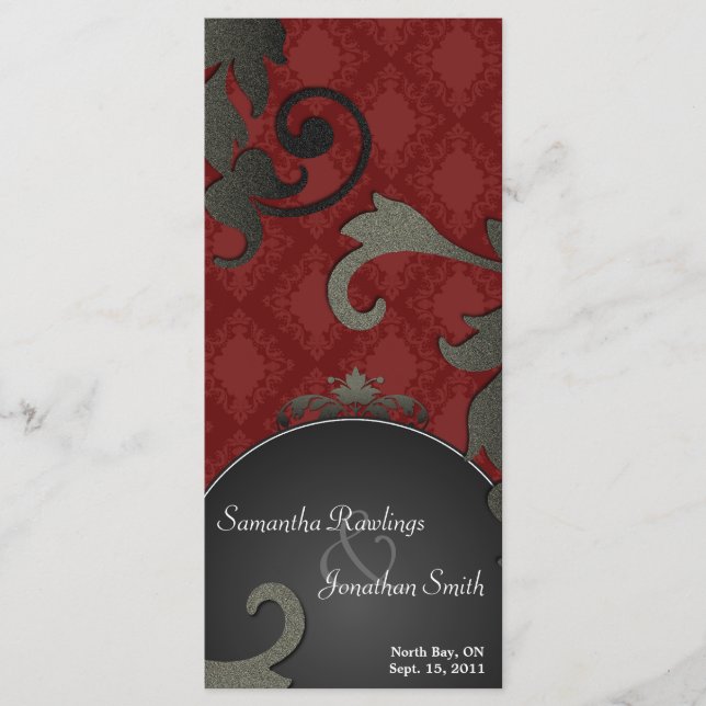 Wedding Program - Black & Red Floral Damask (Front)