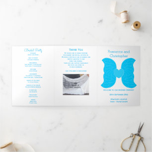 Wedding Program Blue Angel Wings Heart Design Tri-Fold Programme