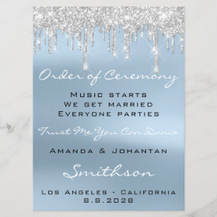 Wedding Program Blue Rose Drips Glitter Spark