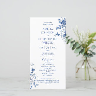 Wedding program Blue vintage flowers