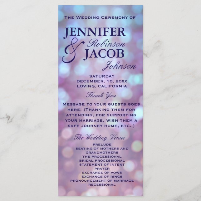 Wedding Program Bokeh Highlights (Front)