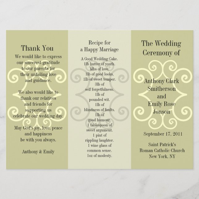 Wedding Program Brochure Beige Curl (Front)
