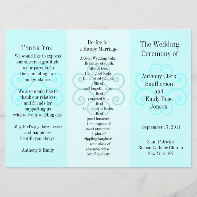 Wedding Program Brochure Blue Curl (Front)