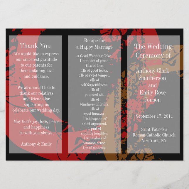 Wedding Program Brochure Red Brown Ring (Front)