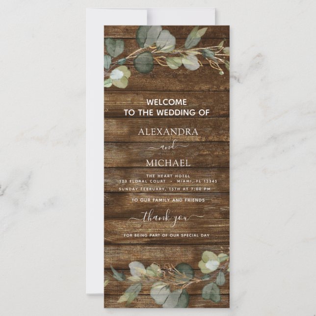Wedding Program Card Eucalyptus Rustic Country (Front)